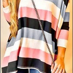 New women’s plus size XL Long Sleeve Colorblock Top pink black white